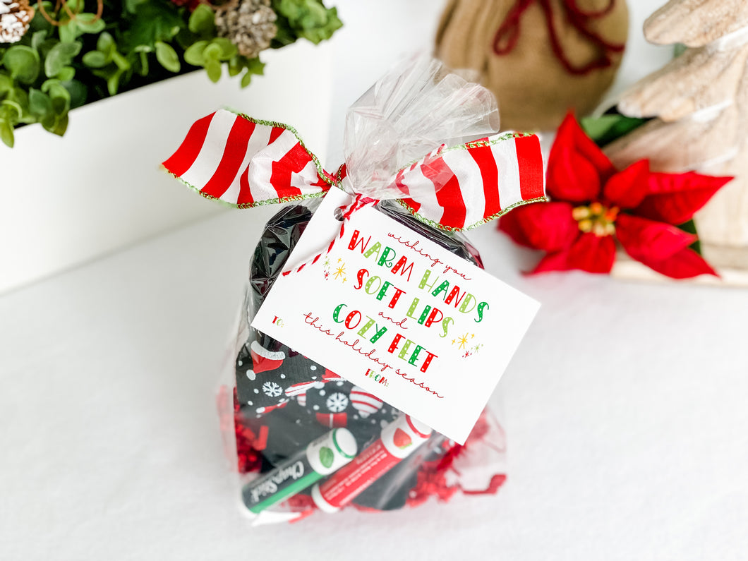 CUSTOMIZABLE Warm Hands, Soft Lips & Cozy Toes (Merry & Bright) Tags-INSTANT DOWNLOAD